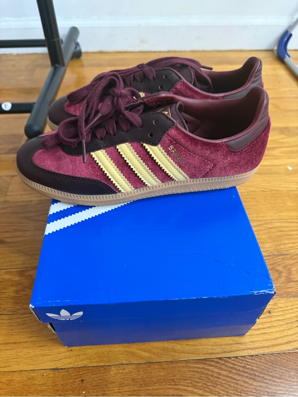 adidas Burgundy and Gold Suede Casual Sneakers